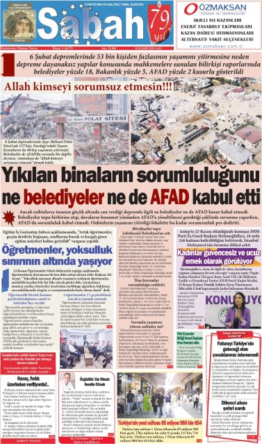 25 Kasım 2025 Gaziantep Sabah Gazetesi