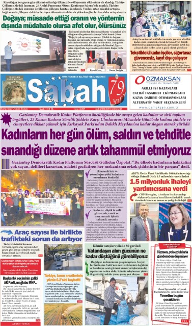 26 Kasım 2025 Gaziantep Sabah Gazetesi