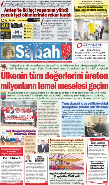 05 Aralık 2025 Gaziantep Sabah Gazetesi