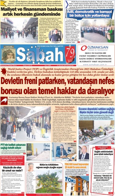 15 Aralık 2025 Gaziantep Sabah Gazetesi