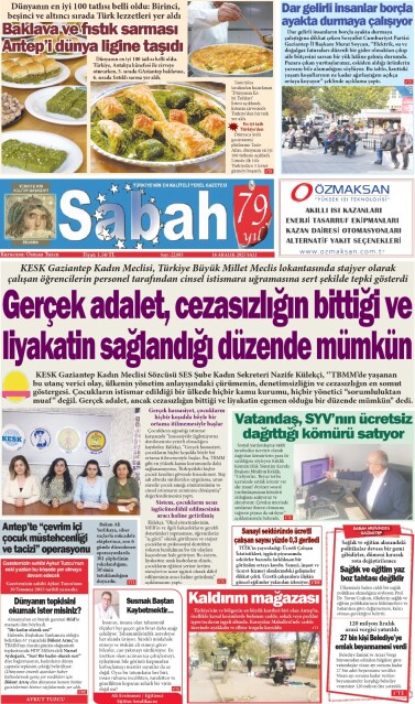 16 Aralık 2025 Gaziantep Sabah Gazetesi