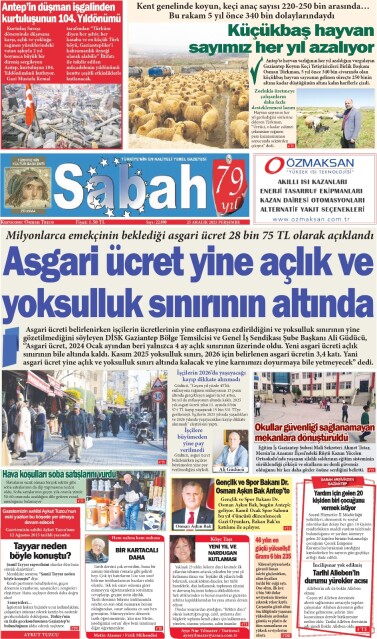 25 Aralık 2025 Gaziantep Sabah Gazetesi
