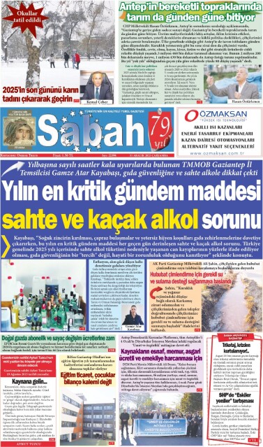 31 Aralık 2025 Gaziantep Sabah Gazetesi