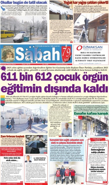 02 Ocak 2026 Gaziantep Sabah Gazetesi