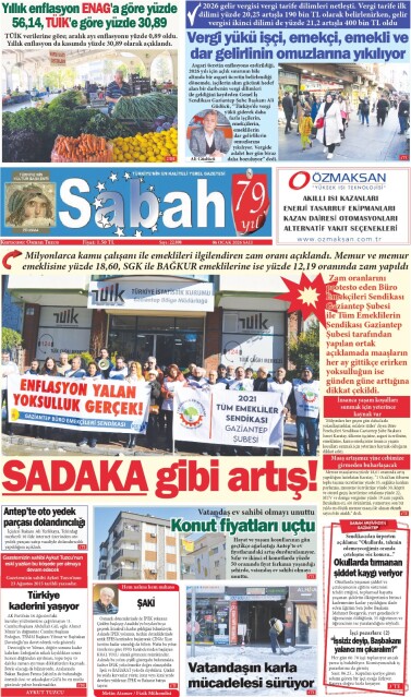 06 Ocak 2026 Gaziantep Sabah Gazetesi