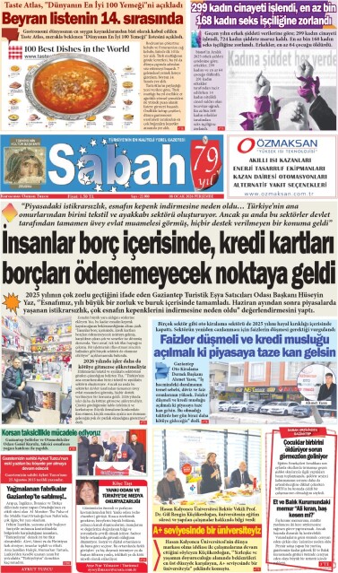 08 Ocak 2026 Gaziantep Sabah Gazetesi