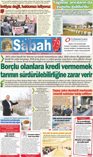 13 Ocak 2026 Gaziantep Sabah Gazetesi