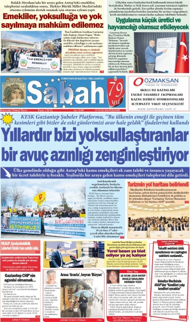 15 Ocak 2026 Gaziantep Sabah Gazetesi
