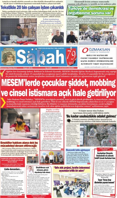 21 Ocak 2026 Gaziantep Sabah Gazetesi