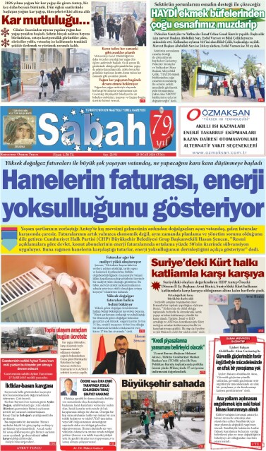 23 Ocak 2026 Gaziantep Sabah Gazetesi