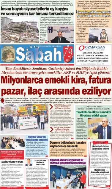 30 Ocak 2026 Gaziantep Sabah Gazetesi