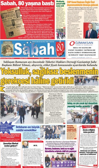 02 Şubat 2026 Gaziantep Sabah Gazetesi