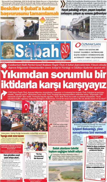 03 Şubat 2026 Gaziantep Sabah Gazetesi