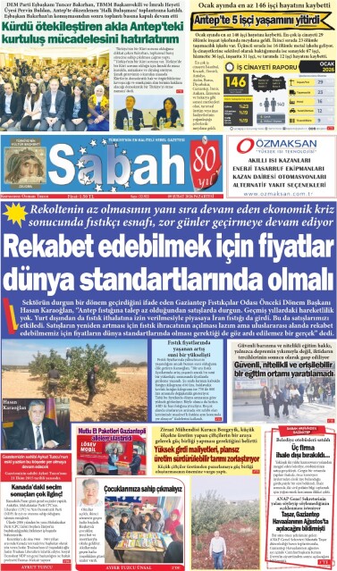 09 Şubat 2026 Gaziantep Sabah Gazetesi