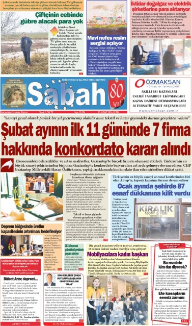 13 Şubat 2026 Gaziantep Sabah Gazetesi