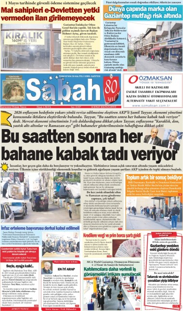 16 Şubat 2026 Gaziantep Sabah Gazetesi