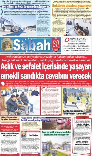 17 Şubat 2026 Gaziantep Sabah Gazetesi