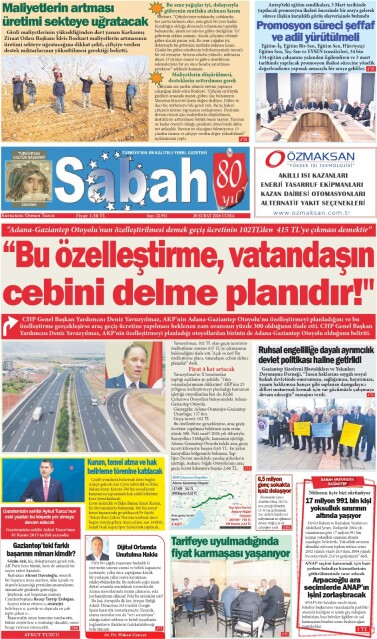 20 Şubat 2026 Gaziantep Sabah Gazetesi