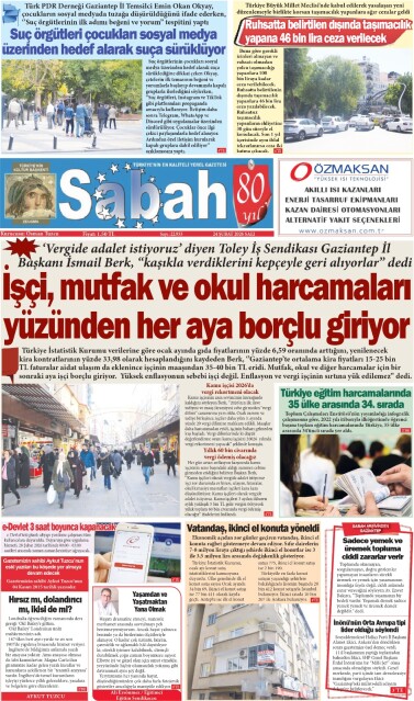 24 Şubat 2026 Gaziantep Sabah Gazetesi