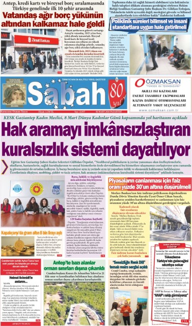 02 Mart 2026 Gaziantep Sabah Gazetesi