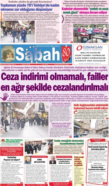 09 Mart 2026 Gaziantep Sabah Gazetesi