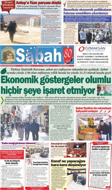 10 Mart 2026 Gaziantep Sabah Gazetesi