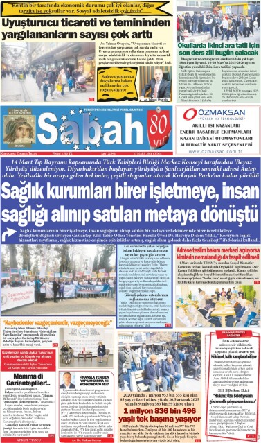 13 Mart 2026 Gaziantep Sabah Gazetesi