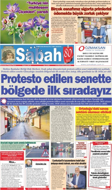 01 Nisan 2026 Gaziantep Sabah Gazetesi