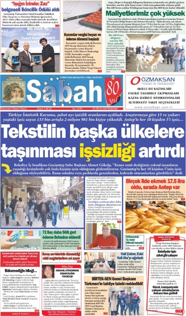 02 Nisan 2026 Gaziantep Sabah Gazetesi