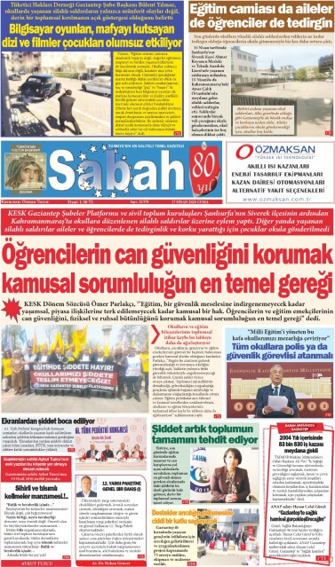 17 Nisan 2026 Gaziantep Sabah Gazetesi