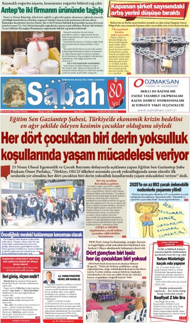 24 Nisan 2026 Gaziantep Sabah Gazetesi