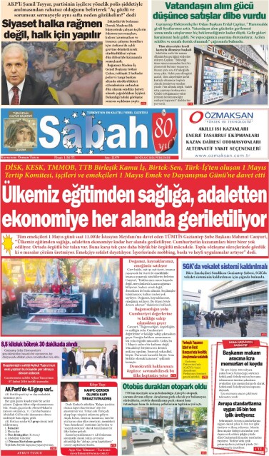 30 Nisan 2026 Gaziantep Sabah Gazetesi