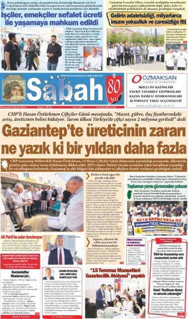 15 Mayıs 2026 Gaziantep Sabah Gazetesi