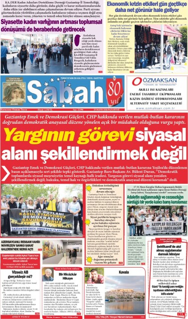 25 Mayıs 2026 Gaziantep Sabah Gazetesi