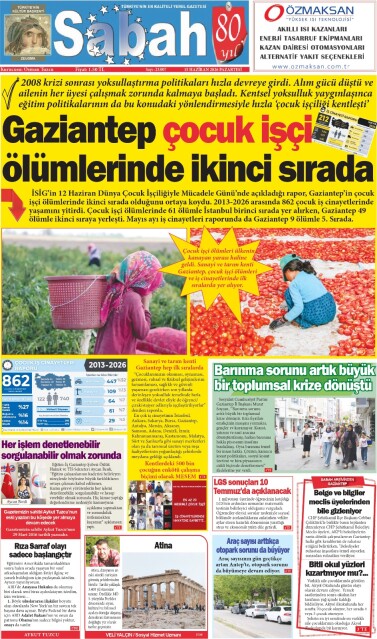 15 Haziran 2026 Gaziantep Sabah Gazetesi