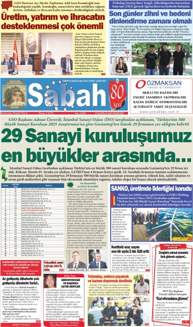 18 Haziran 2026 Gaziantep Sabah Gazetesi