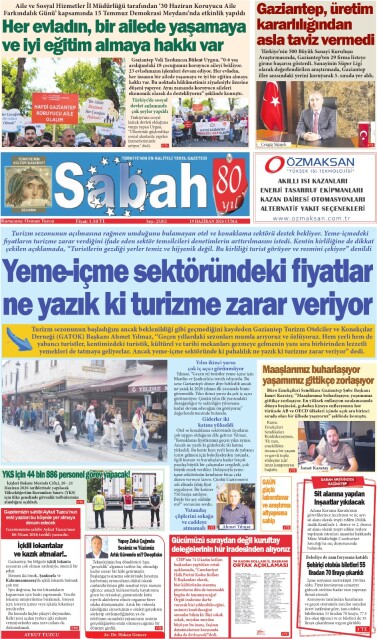 19 Haziran 2026 Gaziantep Sabah Gazetesi