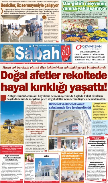 22 Haziran 2026 Gaziantep Sabah Gazetesi