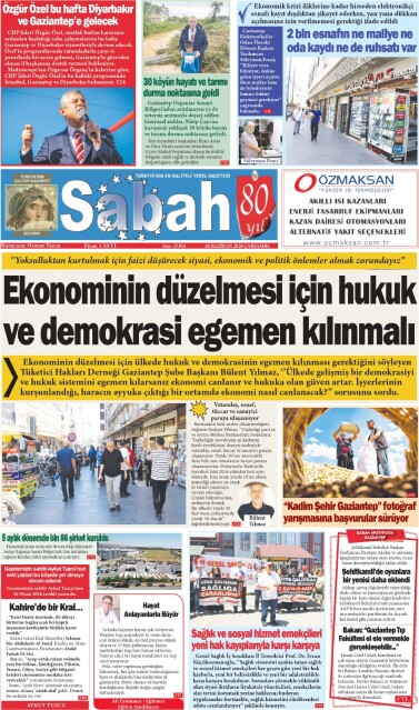 24 Haziran 2026 Gaziantep Sabah Gazetesi