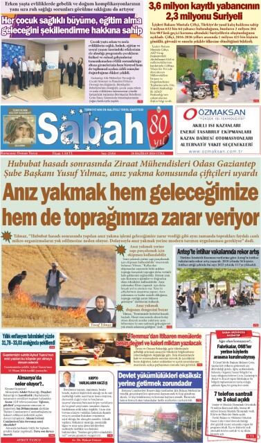 26 Haziran 2026 Gaziantep Sabah Gazetesi