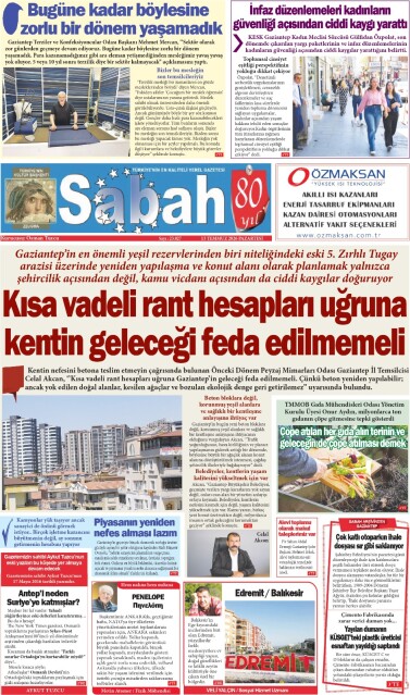 13 Temmuz 2026 Gaziantep Sabah Gazetesi