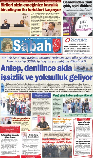 14 Temmuz 2026 Gaziantep Sabah Gazetesi
