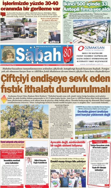 21 Temmuz 2026 Gaziantep Sabah Gazetesi