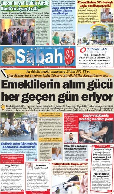 28 Temmuz 2026 Gaziantep Sabah Gazetesi