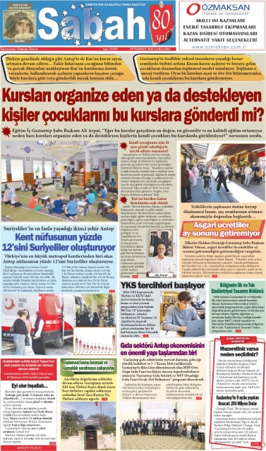 29 Temmuz 2026 Gaziantep Sabah Gazetesi