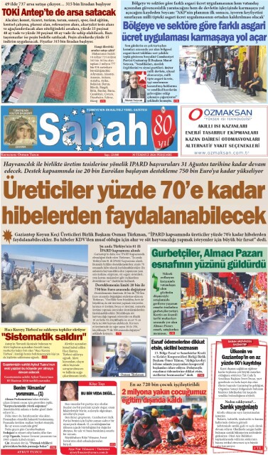30 Temmuz 2026 Gaziantep Sabah Gazetesi
