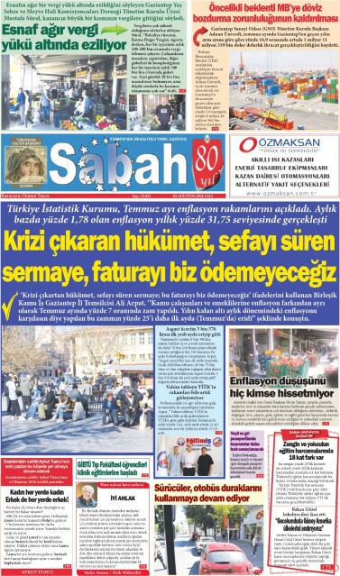04 Ağustos 2026 Gaziantep Sabah Gazetesi