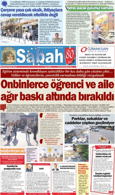 07 Ağustos 2026 Gaziantep Sabah Gazetesi