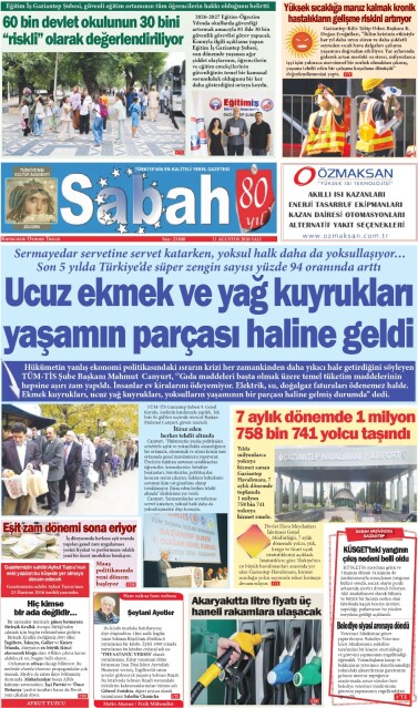 11 Ağustos 2026 Gaziantep Sabah Gazetesi