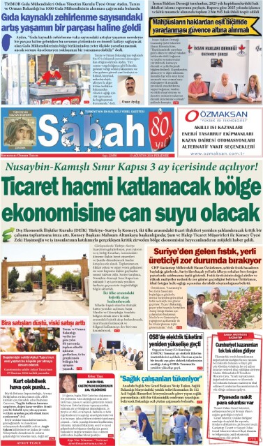 13 Ağustos 2026 Gaziantep Sabah Gazetesi
